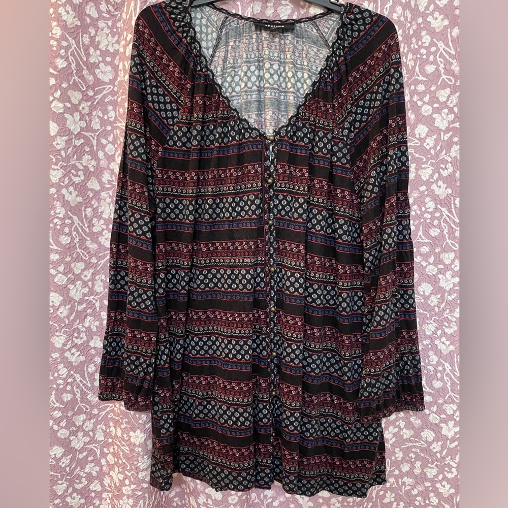 (S70) Chelsea 26/28 Jewel Tone and Black Floral Print Button Down Tunic
